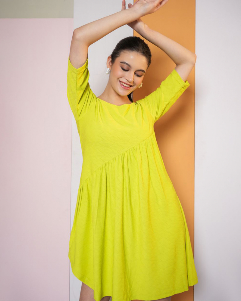Trendy Fashion Women Asymmetric Hem A-Line Mini Dress - Image 2