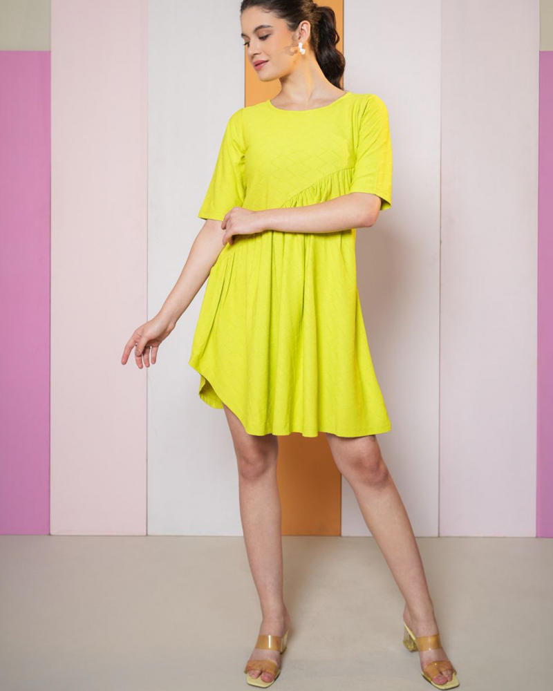 Trendy Fashion Women Asymmetric Hem A-Line Mini Dress - Image 4