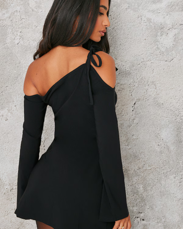 Elegant Madonna-Collar Balloon-Skirt Mini Dress