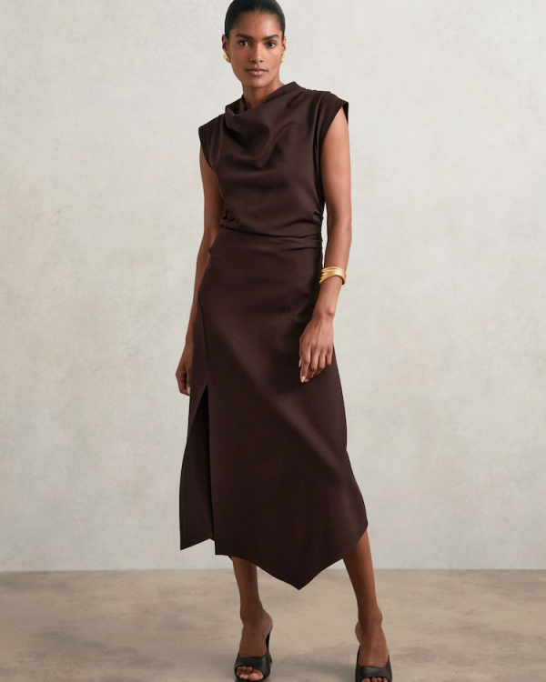 Serene Graceful Drape Midi Dress for Women