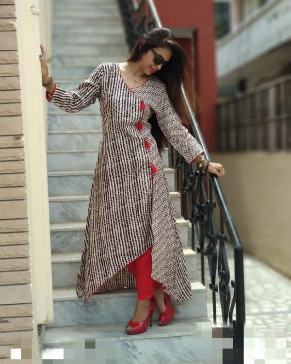 Angrakha Style Asymmetrical Hem Kurti