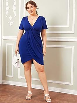 SheIn Plus-Size Short Sleeve Solid Party Dress