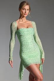 Pistachio Embellished Draped Cowl-Neck Mini Dress – Marilla Edition