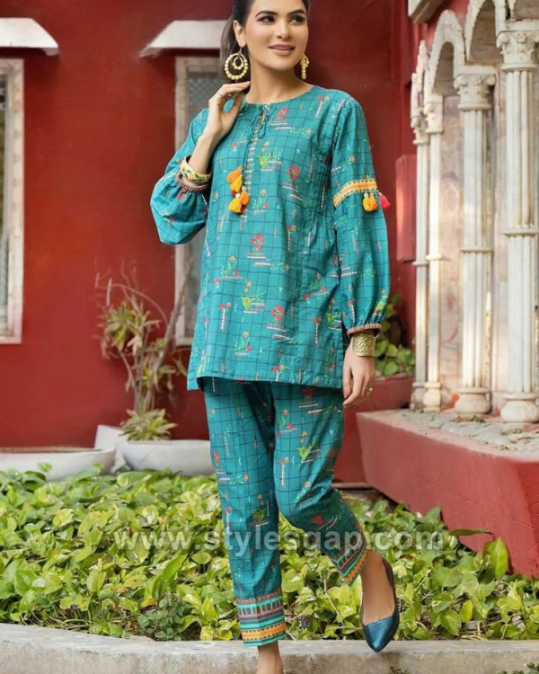 Stylish Teal Pakistani Kurti Dress 2024 - Women's Fashion Co-ord Set