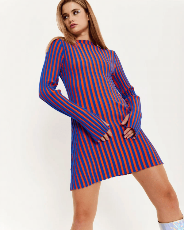 Colorblock Ribbed Knit Mini Dress – Eye-Catching Casual Look