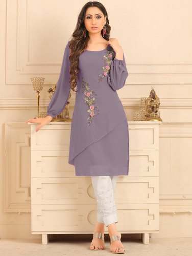 Lavender Embroidered Tunic with White Pants
