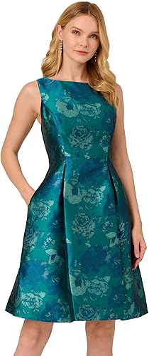 Golden Petal Jacquard Fit & Flare Dress