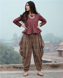 Chic Maroon Peplum Top with Brown Dhoti Pants Set