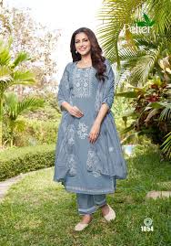 Peher Women's Embroidered Viscose Straight Kurti with Pant & Dupatta Set