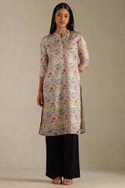 Soch Beige Silk Blend Floral Print Kurta